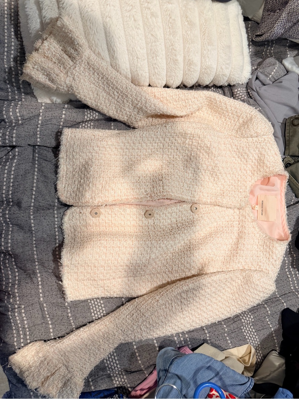 Rebecca Taylor Pale Pink/Cream Bouclé Button Cardigan